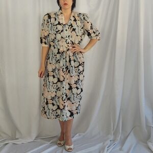 80s/90s Black, Pink, and‎ Blue Floral Day Dress